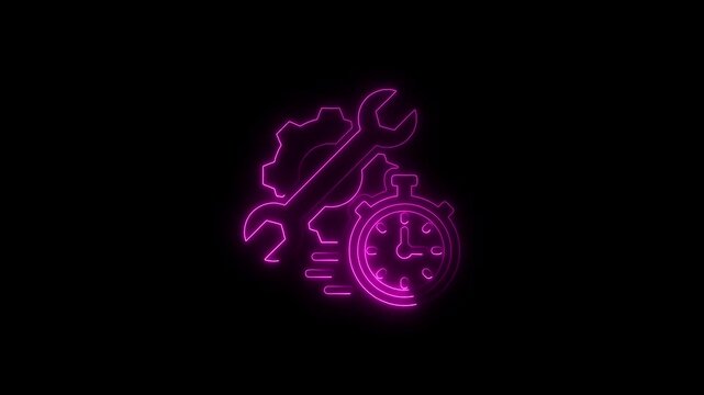 Glowing neon repair time  isolated on black background. HD Video motion graphic animation