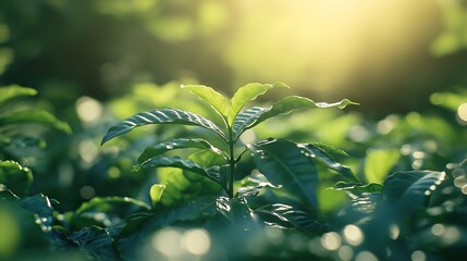 Obraz premium Young coffee seedlings in gentle light, symbolizing growth and natural beginnings.