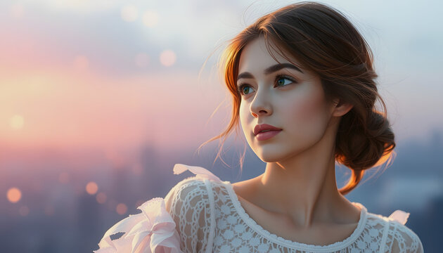 Daydreaming girl, enhance, with white tones