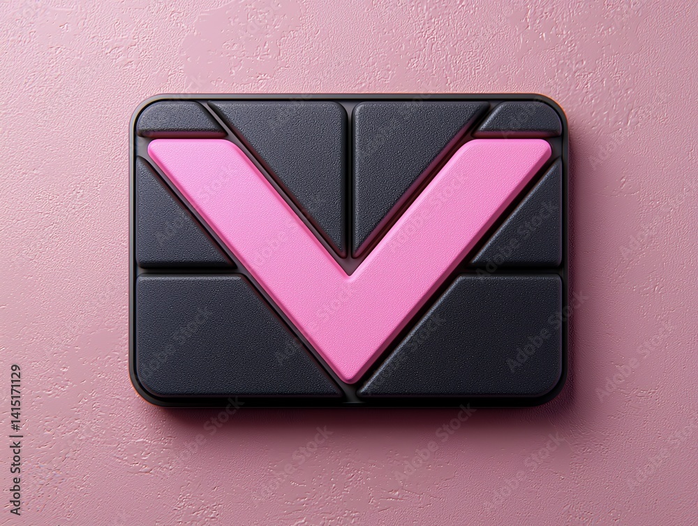 Fototapete Geometric Design With Black Block and Pink V Shape Against a Textured Pink Background