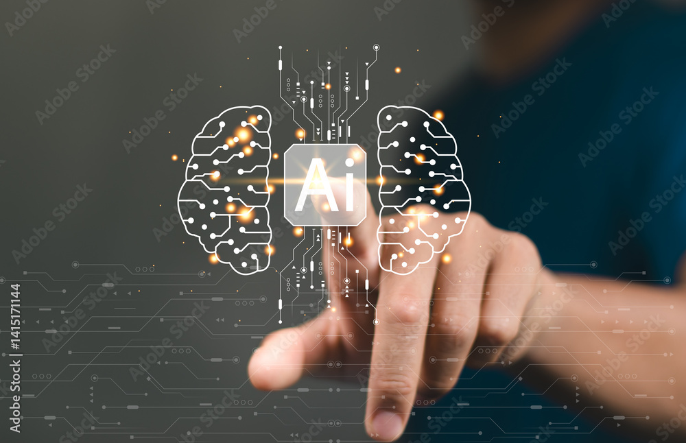 Fototapete ai tech, businessman show virtual graphic global internet connect chatgpt chat with ai, artificial i