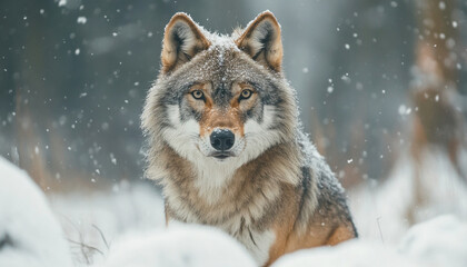 Gray Wolf in Dense Woodland Environment

