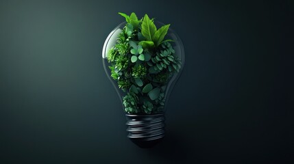 Nature lightbulb, sustainable energy, minimalist style, design element, illustration, 3d graphic, studio shot, creative concept