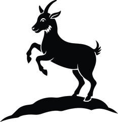 Playful Goat jumping on a hill silhouette 