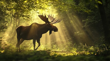Majestic Moose in Forest Sunlight