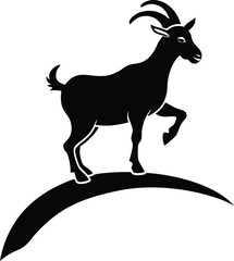 Playful Goat jumping on a hill silhouette 