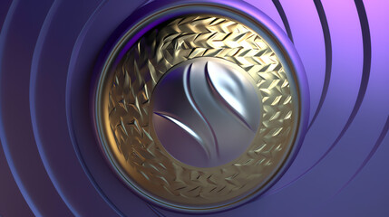 This captivating circular design features an intricate mix of gold and silver embellishments set against a vibrant purple background. Ideal for creative projects.