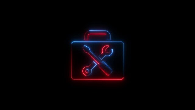 Glowing neon tools icon isolated on black background. HD Video motion graphic animation