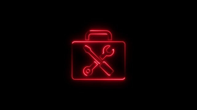 Glowing neon tools icon isolated on black background. HD Video motion graphic animation