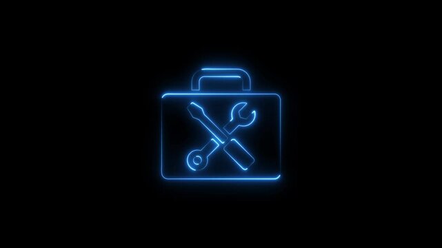 Glowing neon tools icon isolated on black background. HD Video motion graphic animation