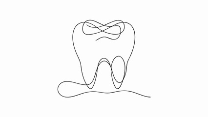 Clean one line vector illustration of a stylized tooth, perfect for dental clinic logos, oral hygiene icons, orthodontic branding, dental health campaigns, and minimalist tooth-themed SVG product