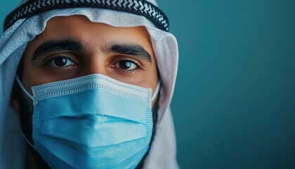 Arab Man Shielding Himself From Coronavirus With Medical Face Mask On The Street