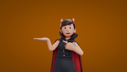 3D Cartoon dracula girls showing something while pointing Halloween Celebration