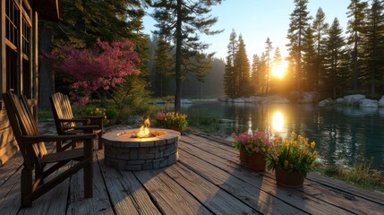 lake house at sunset