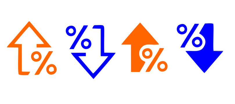 Percent arrow up and down icon. Isolated percentage increase and decrease symbols.