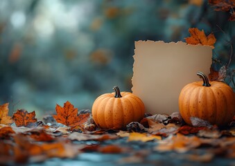 Thanksgiving appreciation campaign with handwritten notes and pumpkins, warm light,