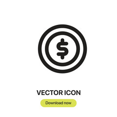 Coin icon vector. Linear-style sign for mobile concept and web design. Coin symbol illustration. Pixel vector graphics - Vector.	
