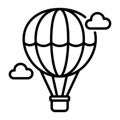 Obraz premium Hot air balloon in the sky line vector icon, representing travel, adventure, and exploration.