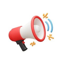 3D cartoon red megaphone symbol