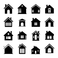 modern house silhouette icons set