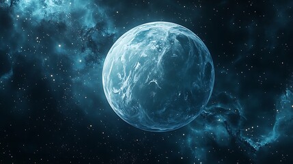 Naklejka premium Frozen planet bathed in ethereal cosmic nebulae.