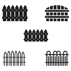 Fence icons set isolated on white background. Garden fence icons set. Outline set of garden fence Vector Black silhouettes icons