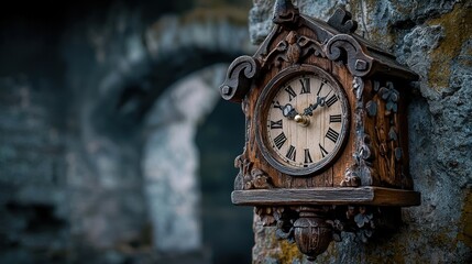 Antique clock ticking away time old castle ruins still life mysterious atmosphere close-up nostalgia
