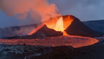 Fototapeta premium The glow of lava creates a mesmerizing sight. 