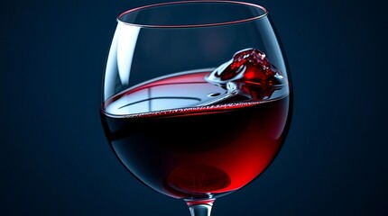 Close up of red wine swirling in a clear glass against a dark background