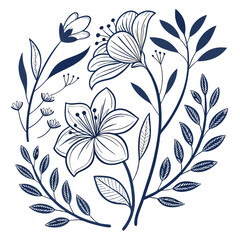 Botanical doodle background art vector set. Flower and leaves abstract shape doodle art design for print, wallpaper, clipart, wall art for home decoration 