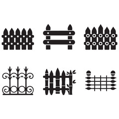 Fence icons set isolated on white background. Garden fence icons set. Outline set of garden fence Vector Black silhouettes icons