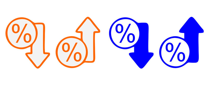 Percent arrow up and down icon. Isolated percentage increase and decrease symbols.