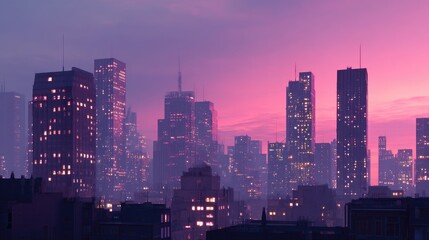 Fototapeta premium Vibrant city skyline at dusk, bathed in a pastel glow.