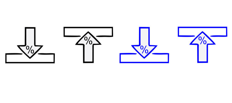 Percent arrow up and down icon. Isolated percentage increase and decrease symbols.