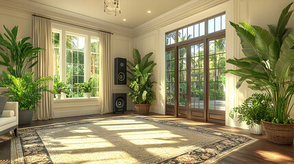 Fototapeta premium Sunlit interior room with plants