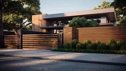 Obraz premium Modern House with Wooden Fence and Landscaping