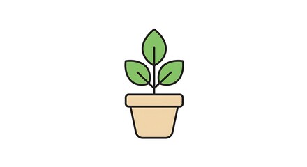 Fototapeta premium Plant vector icon with three leaves in a vase 