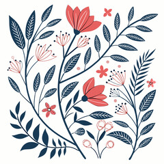 Botanical doodle background art vector set. Flower and leaves abstract shape doodle art design for print, wallpaper, clipart, wall art for home decoration 