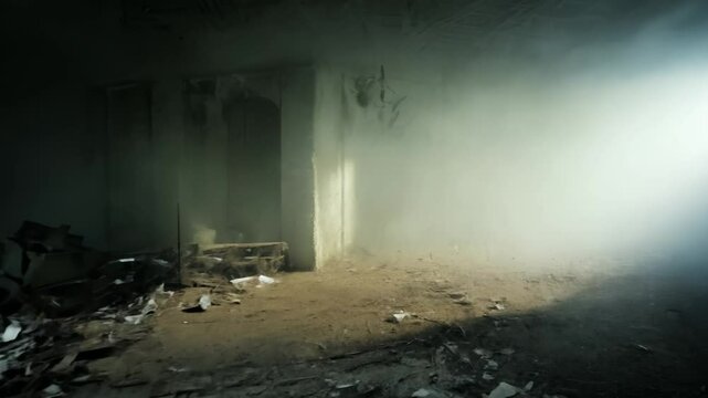 Light beams entering abandoned factory interior