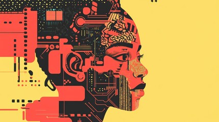 Obraz premium Futuristic portrait of a person's head surrounded by intricate circuit patterns creating a digital and tech-inspired look