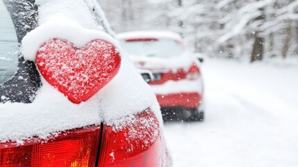 Snowy car with heart ornament