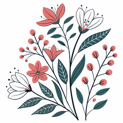 Botanical doodle background art vector set. Flower and leaves abstract shape doodle art design for print, wallpaper, clipart, wall art for home decoration 