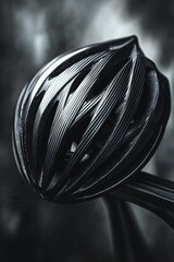 modern minimalist cycling helmet resting on a carbon fiber road bike, matte textures, soft shadows, sleek monochromatic color scheme, 