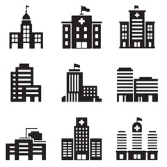 Obraz premium hospital, clinic, hospital building black vector silhouettes