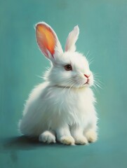 Obraz premium Fluffy white rabbit with expressive features.