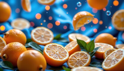 Fresh citrus fruits, vibrant colors, sliced lemons