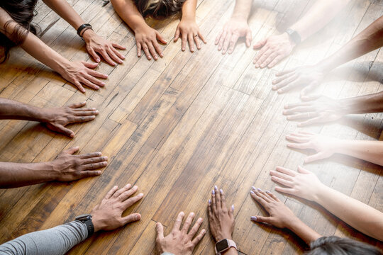 Diverse hands unity teamwork collaboration