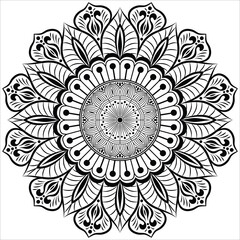 Tatoo coloring book page. Floral henna or mehndi style mandala design. Abstract mandala pattern, round frame.