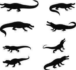 set of 8 crocodile silhouettes
