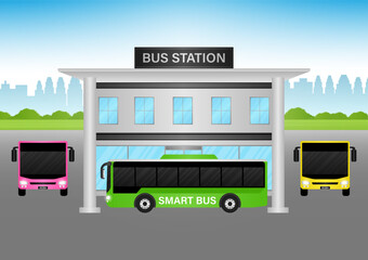 Bus Station. Bus Terminal. Vector Illustration.